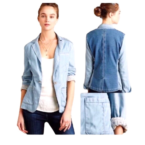 Pilcro and the Letterpress NWTthe‎ Newsy chambray Blue Tailored blazer Jacket